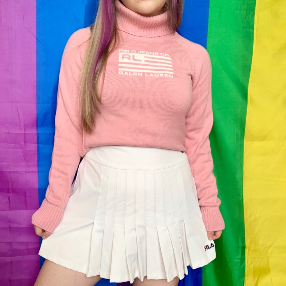 vintage polo jeans company pink turtleneck sweater
